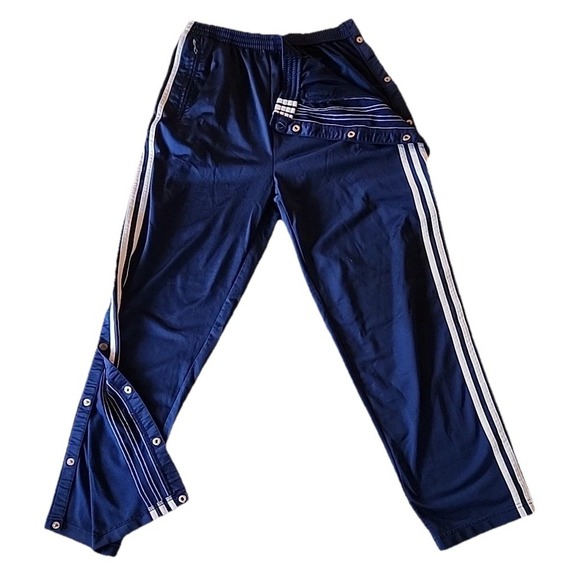 VTG Y2K 90s Adidas Pants Snap Tearaway 3 Stripe Warm Up Swisher Track Blue Men M - Picture 3 of 12